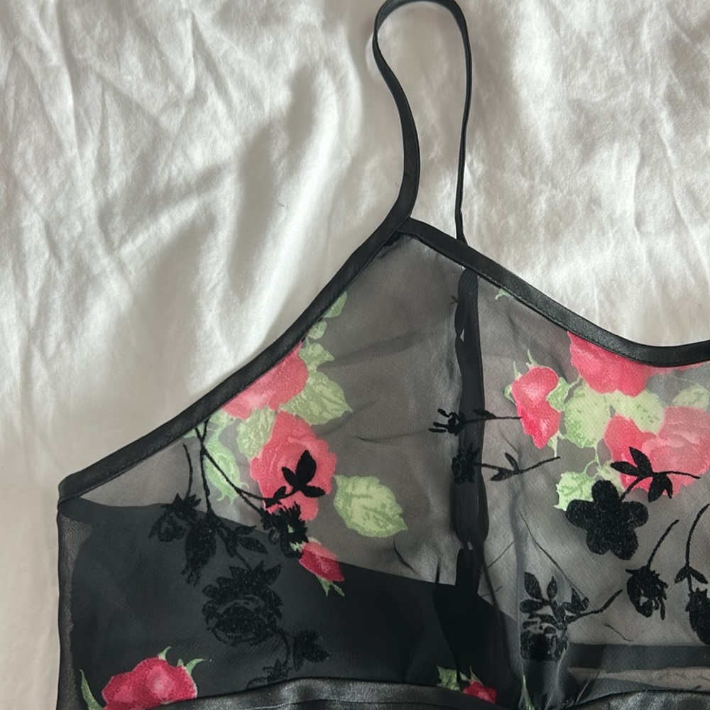 Y2K Black Floral Rose Lingerie Mini Slip Dress Women’s Size Medium - Picture 14 of 17